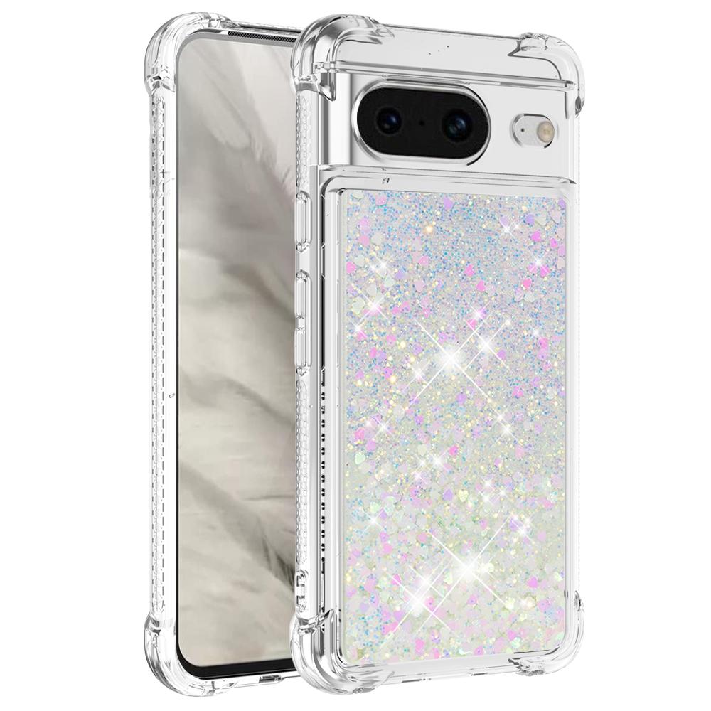 

For Google Pixel 8 TPU Case Glitter Quicksand Shockproof Phone Back Cover Laser/Hearts