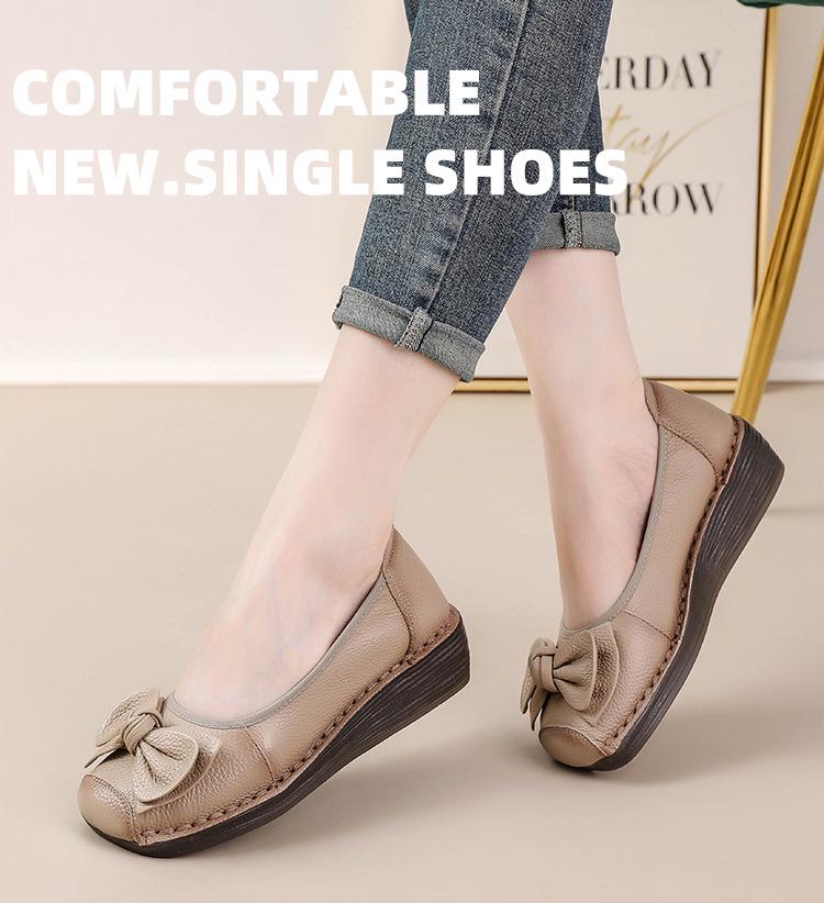 Women's Retro Ethnic Handmade Floral Cowhide Wedge Shoes with Thick Soft Sole