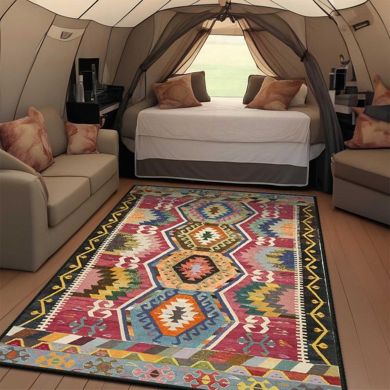 Retro Marokkanischer Ethno-Stil Muster Großflächiger Teppich für Zuhause Wohnzimmer Schlafzimmer Sofa Fußmatte Dekor Teppich Rutschfeste Bodenmatte