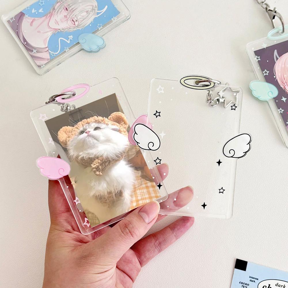 Angel Wings Card Holder K-POP Idol Album Postcard Organizer Clear Acrylic Badge ID Card Holder K-pop Album Binder Photo Frame