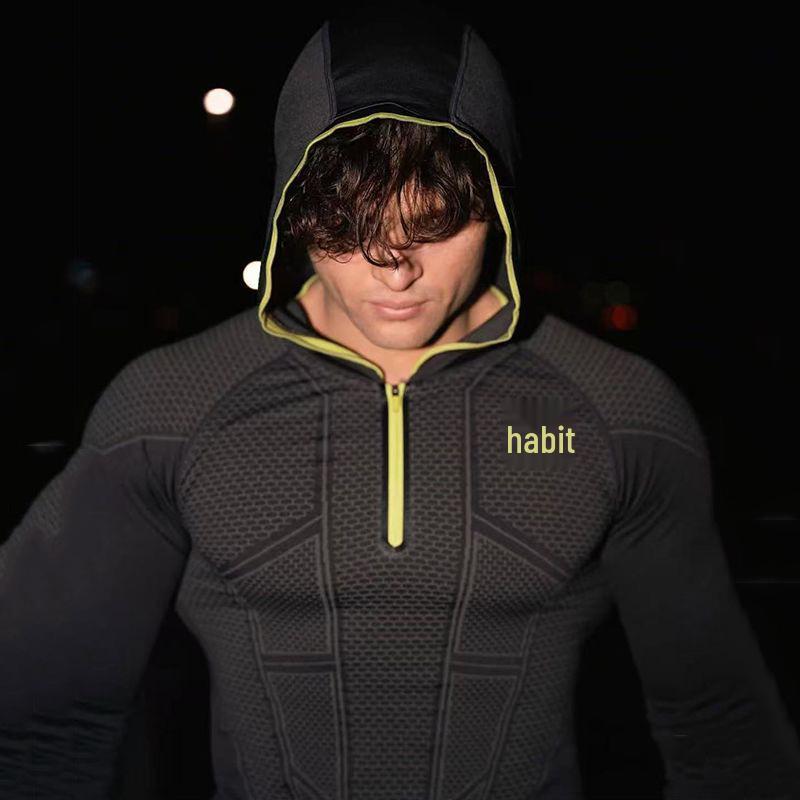 חולצת אימון ארוכה עם קפוצ'ון לגברים GYMSHARK גיבור-על מתייבשת במהירות