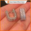 Huitan Fashion Design Lady Hoop Earrings with Bright Cubic Zirconia Silver Color Party Accessories Chic Engagement Noble Jewelry