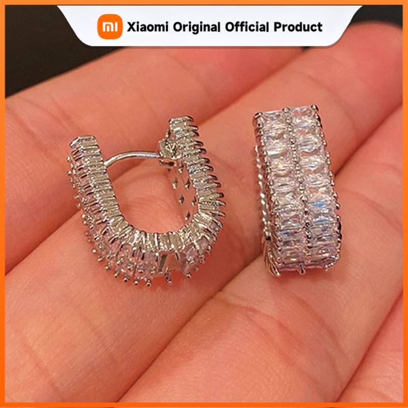 Xiaomi Huitan Fashion Design Lady Hoop Earrings with Bright Cubic Zirconia Silver Color Party Accessories Chic Engagement Noble Jewelry
