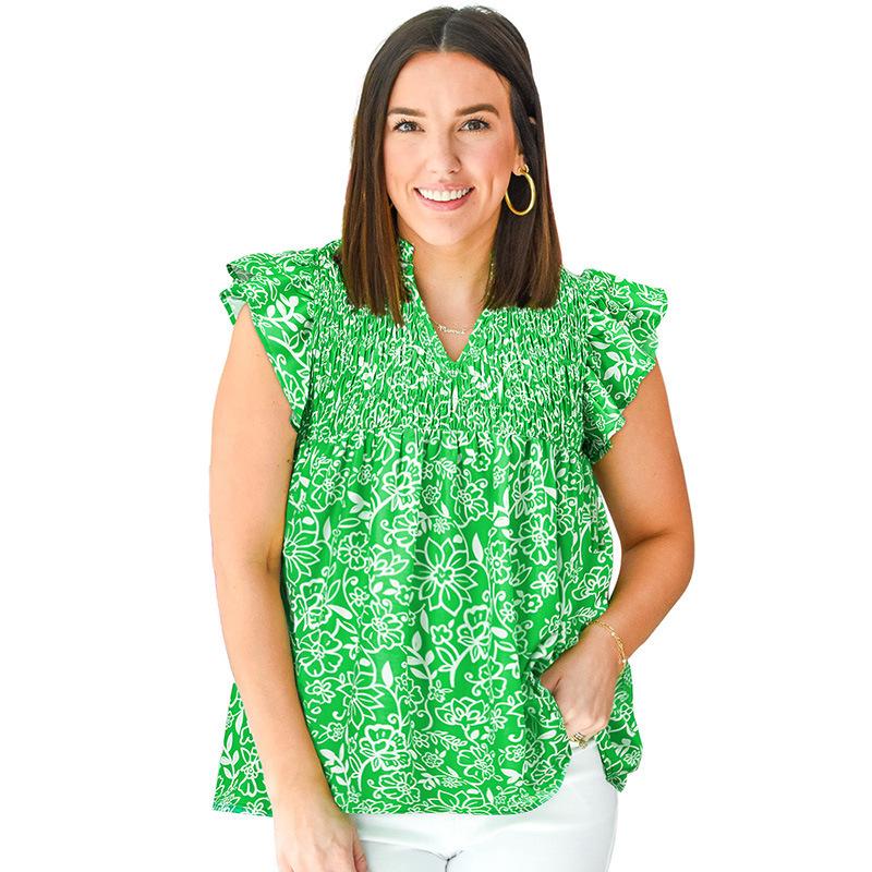2025 Summer Women s Plus Size Floral Flutter Sleeve Pullover Top 3XL