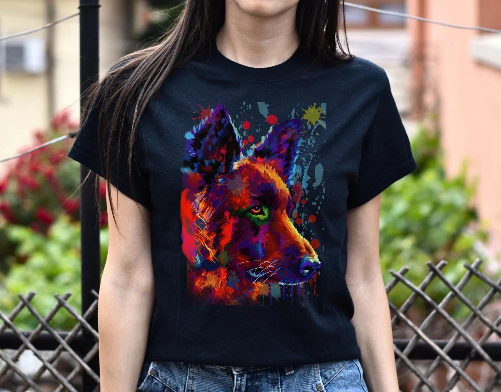 Digital Art German Shepherd dog Unisex shirt S-2XL black navy dark heather XL