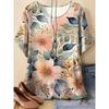 Casual Short Sleeve Round Neck T-Shirt Top Summer Vintage Flowers T Shirt Women Tie Dye 3D Print Loose Fashion Casual V-Neck