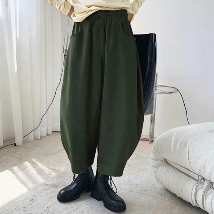 

Women s Wide-Leg Harem Pants - Japanese Retro Loose Fit Lantern Style (Spring/Autumn 2026) One Size зелений