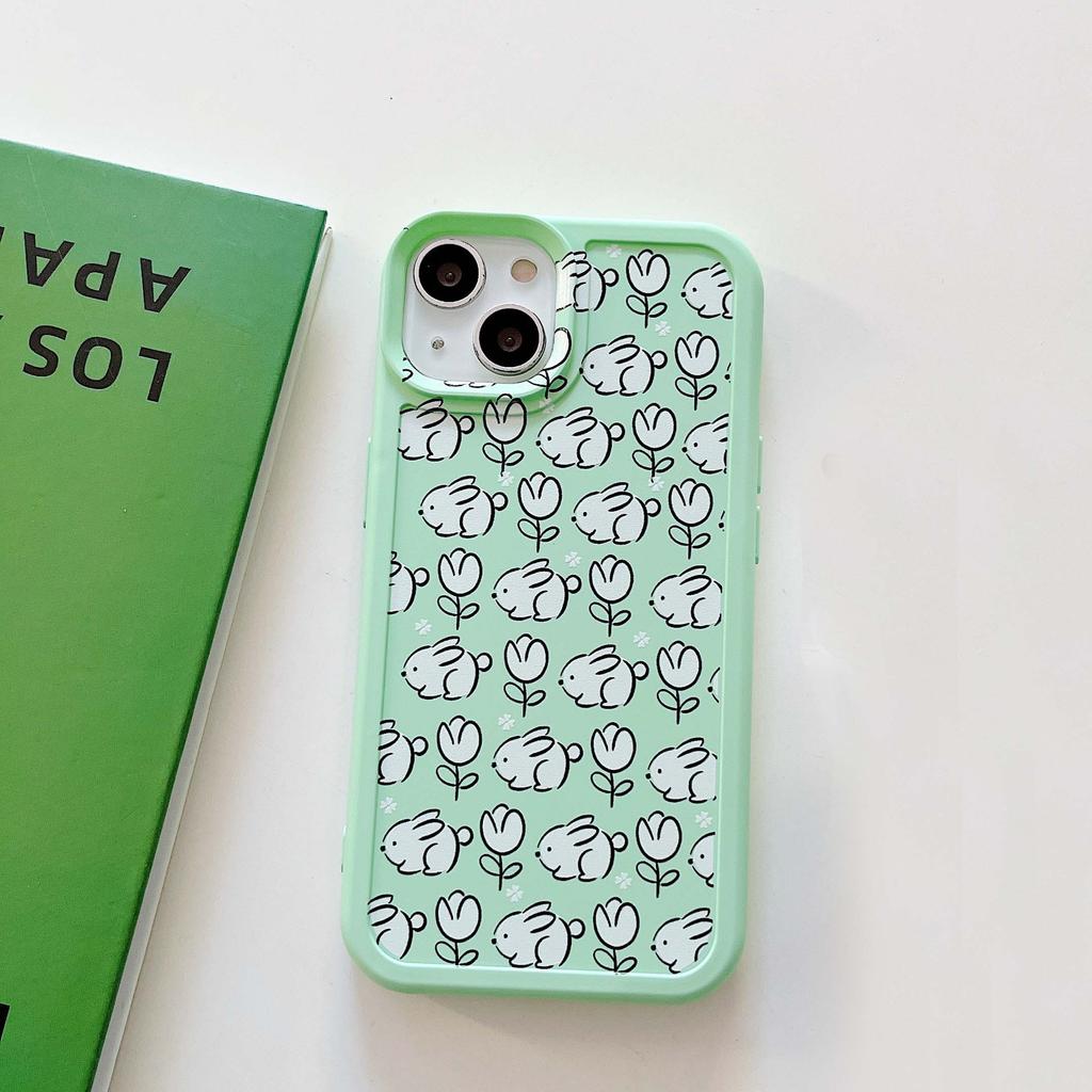 Zielony Kwiat Królik Śliczny Króliczek Kreskówkowy Etui na Telefon Ins Dla Iphone 14 Pro Max Plus 11 12 13 Promax X Xsmax Xr Miękkie Silikonowe Etui