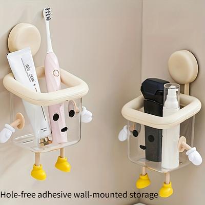 1PC Cute Cartoon Face Bathroom Storage Rack - Punching-free Adhesive Wall Storage, Dedicated To Toothbrushes, Cosmetics, Razors and Paper Towels