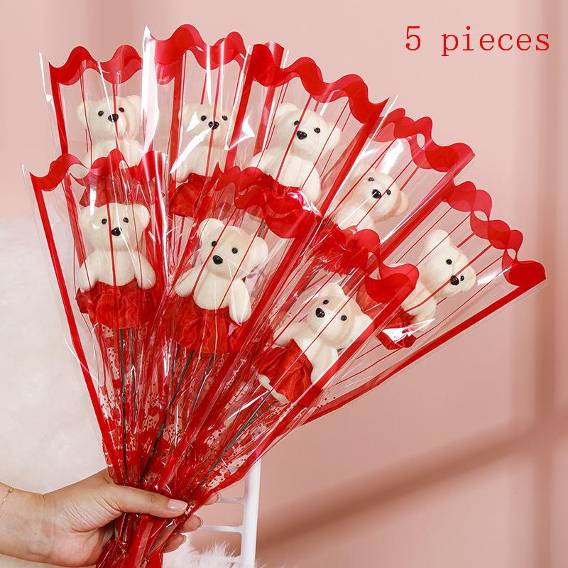 5Pcs Wedding Decoration Rose Bear Artificial Flowers Bouquet For Valentine'S Day Diy Gift Ornament Party Supplies Home Decor
