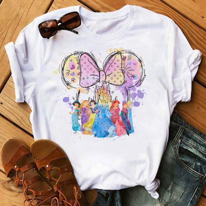 Funny Summer Disney Villains Printed Women T Shirts Round Neck Y2k Clothes Cartoon Graphic T Shirts 90s Female Tops Tees