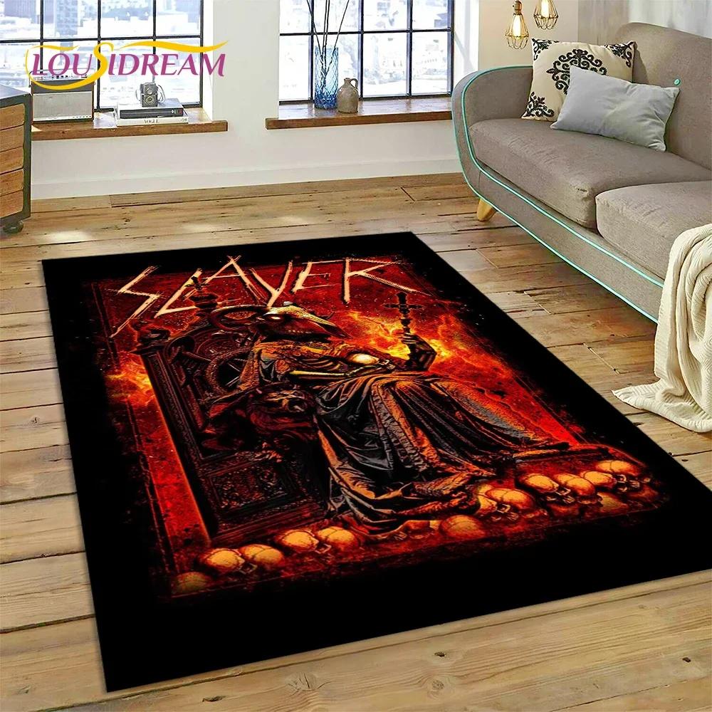 Tappeto Rock Slayer Heavy Metal Band 3D per Camera da Letto Soggiorno Casa Decorazione Divano, Gioco Bambini Grande Tappetino Decorativo Pavimento Regalo