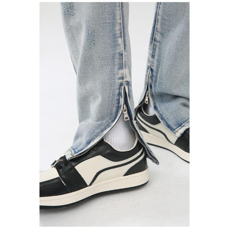 Long Trousers High Street Broken Hole Men and Women with The Same Hip-hop Retro Washed Zipper Scraped Beggar Pants Pants Versatile