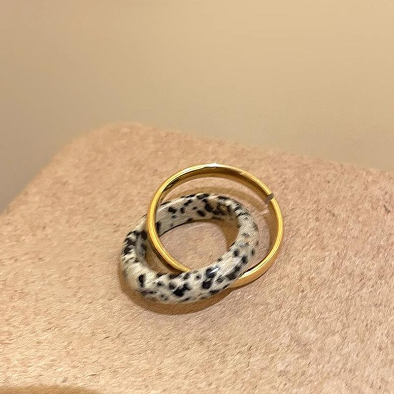 Fashion Double Layers Spotted Natural Stone Metal Round Circle Cocktail Rings For Women Gold Plated Alloy Finger Ring Gifts