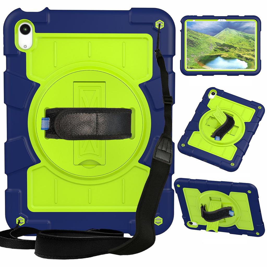 For iPad Air 11 (2025)/(2024) Kickstand Case Rotating Hand Strap PC+TPU Tablet Cover with Shoulder Strap