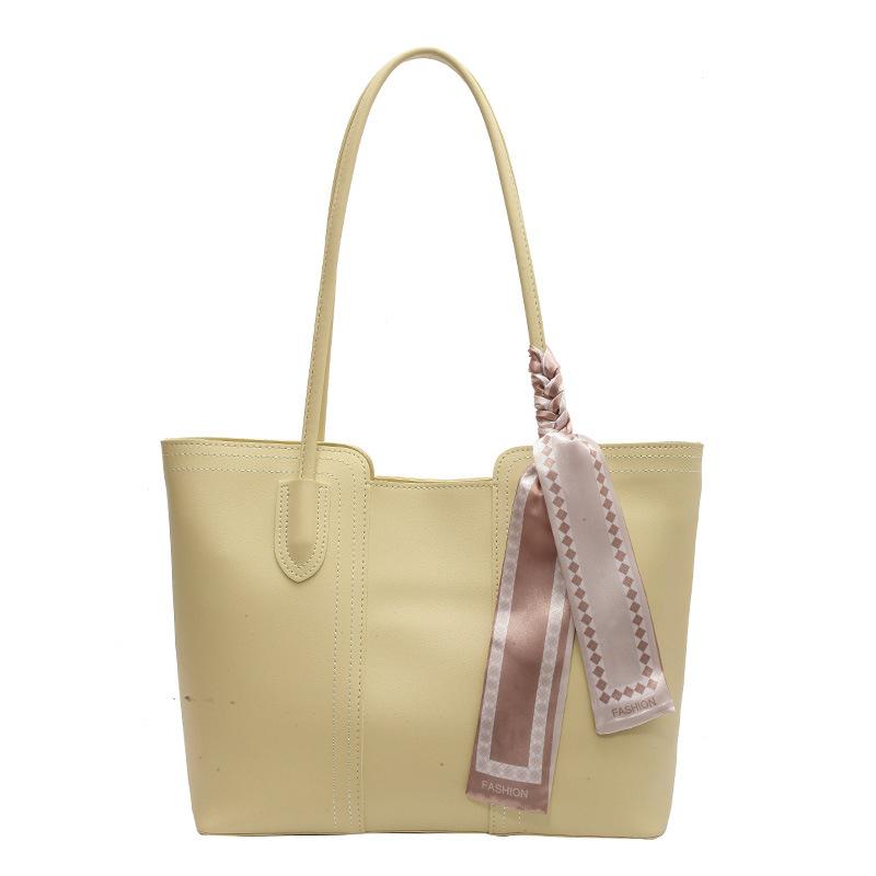 Large-capacity Bag Women's New Portable Shoulder Solid Color Premium Portable Commuting Versatile Free Silk Scarf Tote Bag