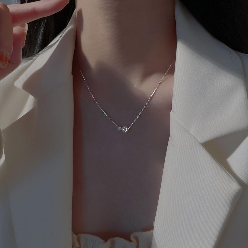 925 Sterling Silver Pearl Necklace - Gradient Clavicle Chain for Women, Autumn/Winter Fashion, Light Luxury High-End Sweater Accessory