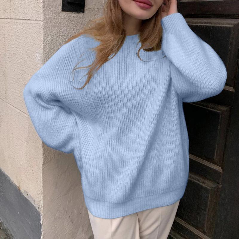 Loose Round Neck Solid Color Sweater Thick Warm Comfortable Women's Long Sleeved Pullover Simple Casual Base Shirt Harajuku Style Autumn and Winter