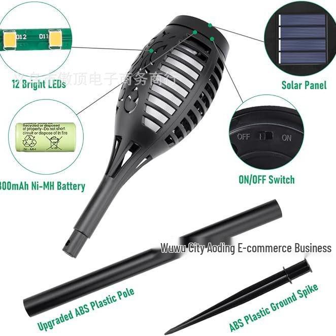 Solar Torch Light with 96 LED Flame Effect - Outdoor Courtyard Lamp, 51 LED Lawn & Garden Landscape Light