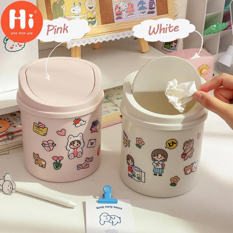 

Hi Mini Desktop Bin Маленький мусорный бак с крышкой Мусорный бак для спальни Hi