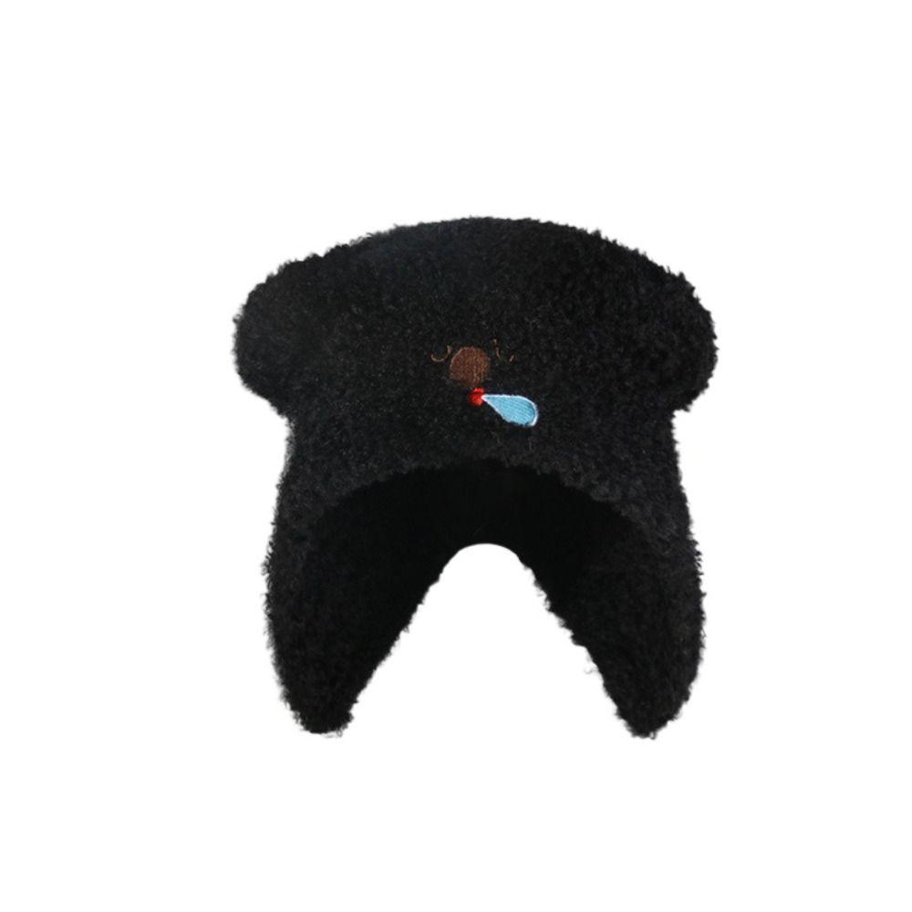 

Мультяшная шапка для защиты ушей, теплая плюшевая шапка-бини, вязаная шапка с ушками медведя, для велоспорта чёрный