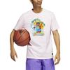 Adidas Cartoon Character Print Ribbed Crew Neck Basketball Training Short Sleeve T-Shirt Men Tops Pink HE0869