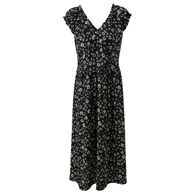 French V-Neck Floral A-Line Maxi Dress S