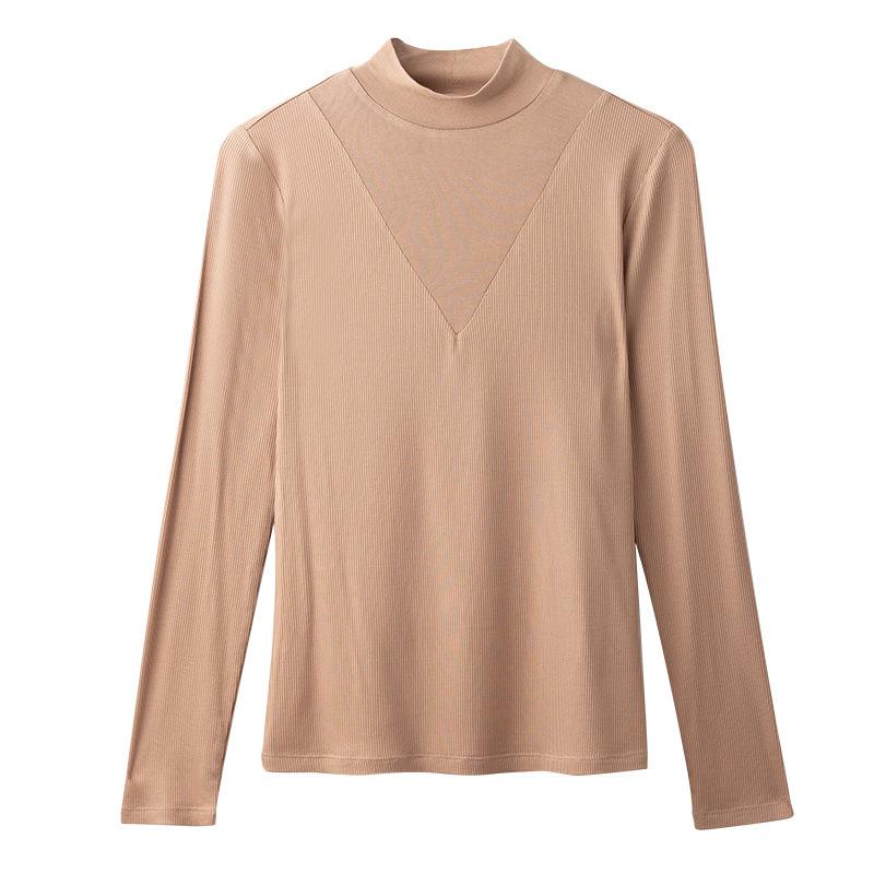 Early Autumn New Style Stitching Half-High Collar Solid Color Long-Sleeved Bottoming Shirt For Women