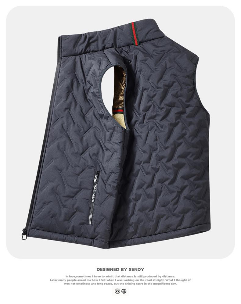 Męska kamizelka z jagnięcej skóry, ocieplana bawełną - Ciepły jesienno-zimowy bezrękawnik casualowy