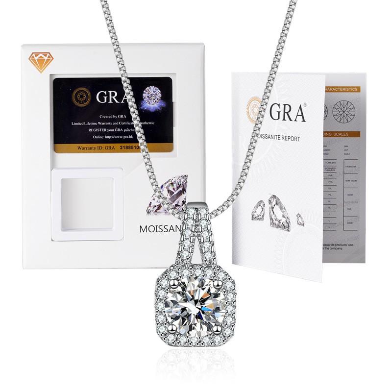 Elegant Moissanite Pendant Necklace With Thick White Gold Plating Hexagonal Crown Design Box Chain 21-50cm Adjustable Length