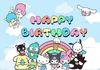 Sanrio Backdrops Banner Rainbow Balloons Cartoon Cinnamoroll Children's Happy Birthday Party Decor Photo Background Booth Props