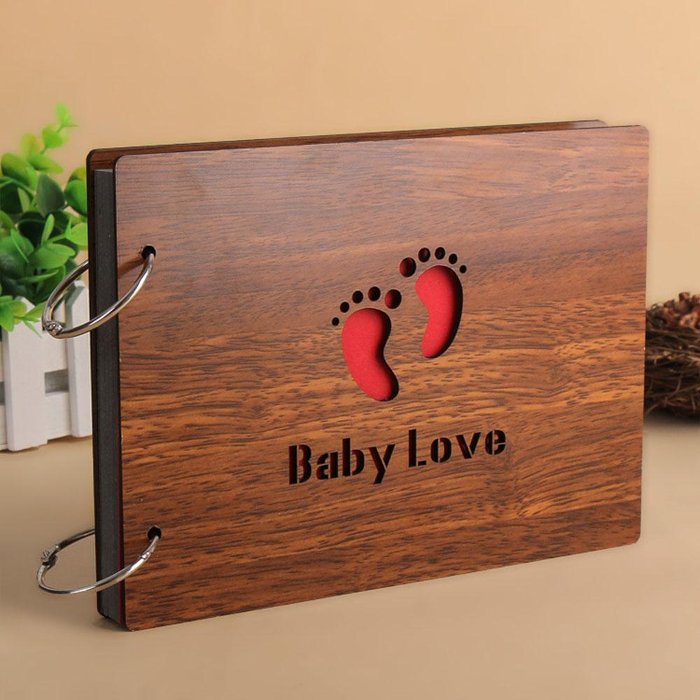 Photo Album Black Pages 8 Inch Wood Scrapbook DIY for Valentines Baby Lovers Anniversary Day Birthday Christmas Gift