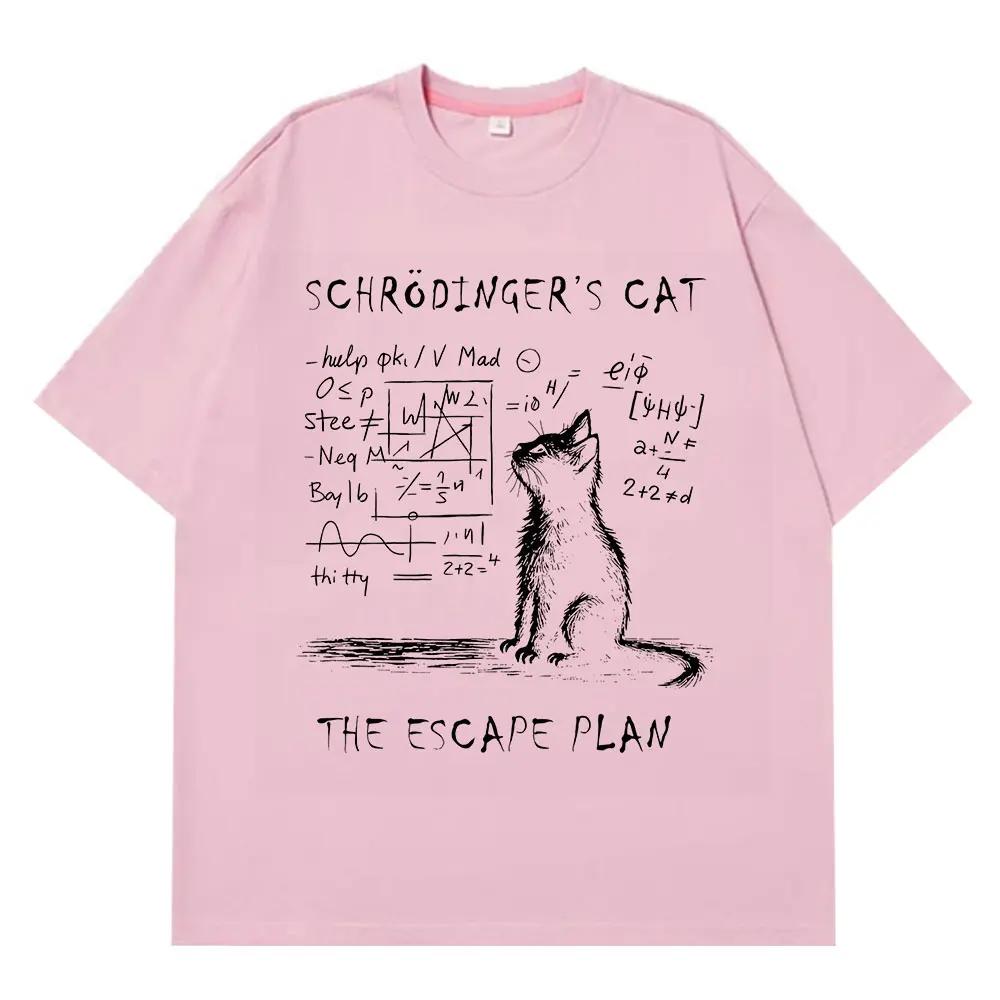 Pánské fyzika kvantová mechanika kočka kreativní potisk krátký rukáv 100% čistá bavlna tričko, street casual volné oblečení