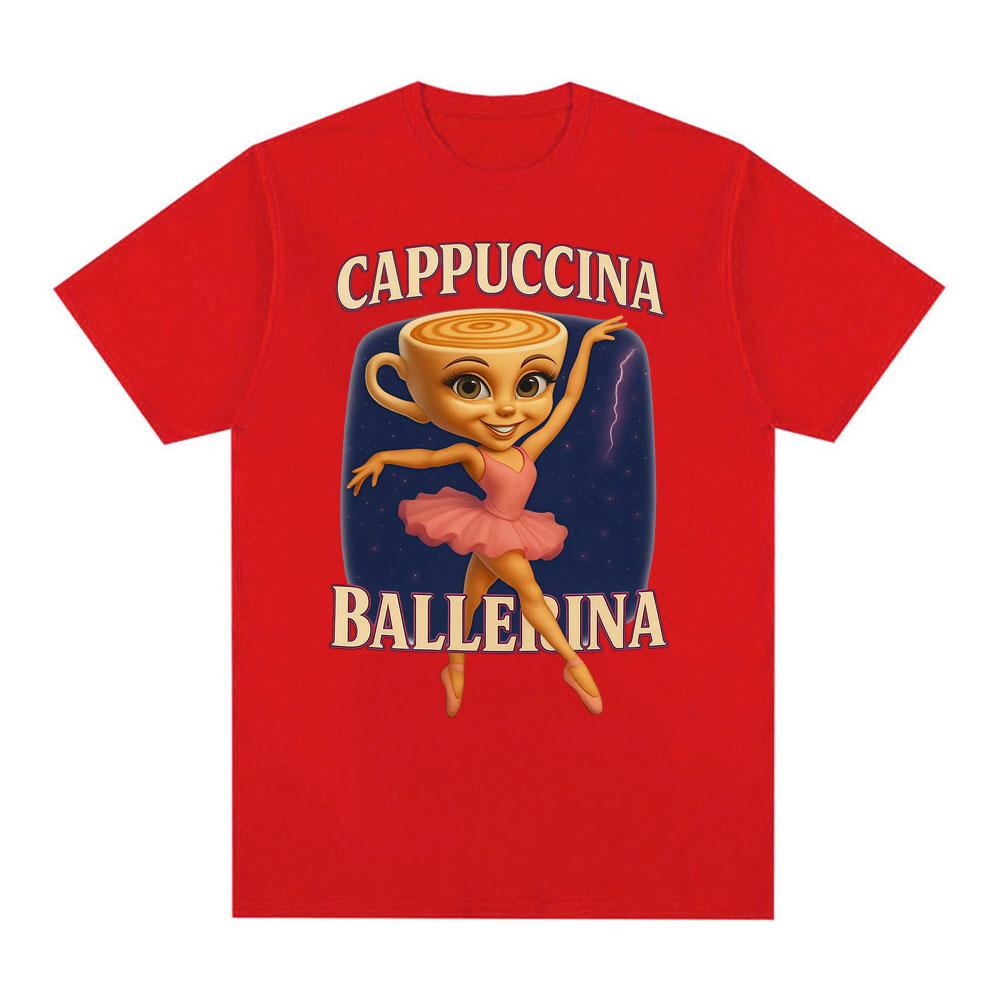 Cute Coffee Cappuccina Ballerina T Shirt Italian Brainrot Funny Meme Tshirt Unisex Women High Quality Oversized 100% Cotton T-shirt S