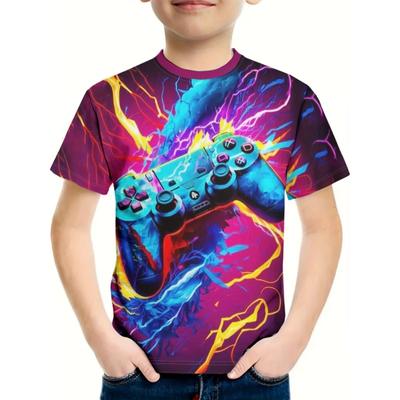 Παιδικό πολύχρωμο T-shirt με 3D εκτύπωση Gamepad, παιδικό T-shirt με στρογγυλή λαιμόκοψη και κοντό μανίκι, καλοκαιρινό casual τοπ για αγόρια
