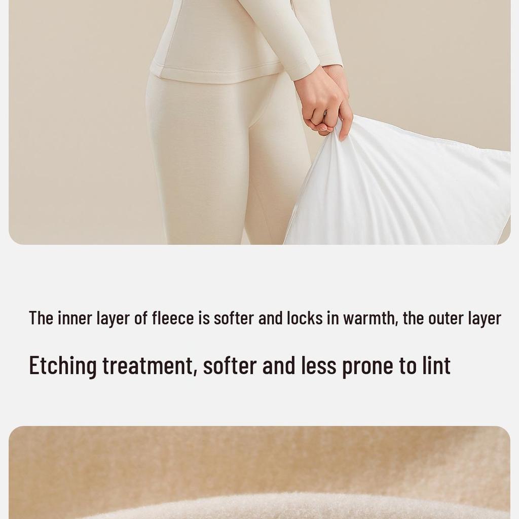 Women's Thermal Wool-Silk Mid-Neck Underwear Set - Slimming Base Layer for Winter and Autumn