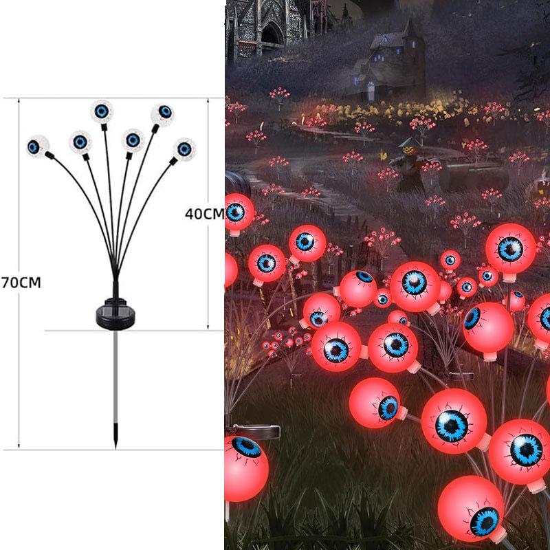 Newly Upgraded Halloween Green Eyeball Light 1PC 6-Head Solar Outdoor Waterproof Plug-in Stake Lights Or Yard Lawn Garden Decor