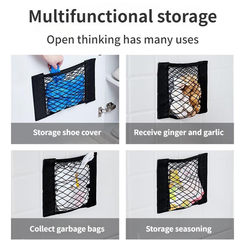 Car Seat Back Organizer Trunk Net Mesh Pocket Elastic String Net Magic Sticker Universal Portable Storage Bag Car Accessories