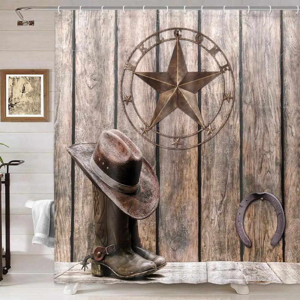 

Western Cowboy Shower Curtains Vintage Horse Bath Curtain Farmhouse Western Country Primitive Vintage American Bathroom Curtains W60H190(CM)-1 Pcs