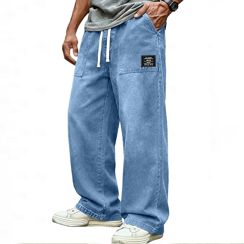 Men's Casual Pants, Loose Fit Straight Wide Leg Trousers with Pockets