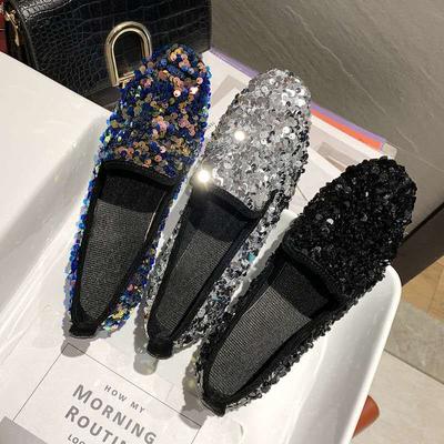 2025 Neue flache Damenschuhe Diamant Erbsen Slipper Joker Damenschuhe Lässige Studenten Flats Plateau Schuhe Bling Zapatos De Mujer