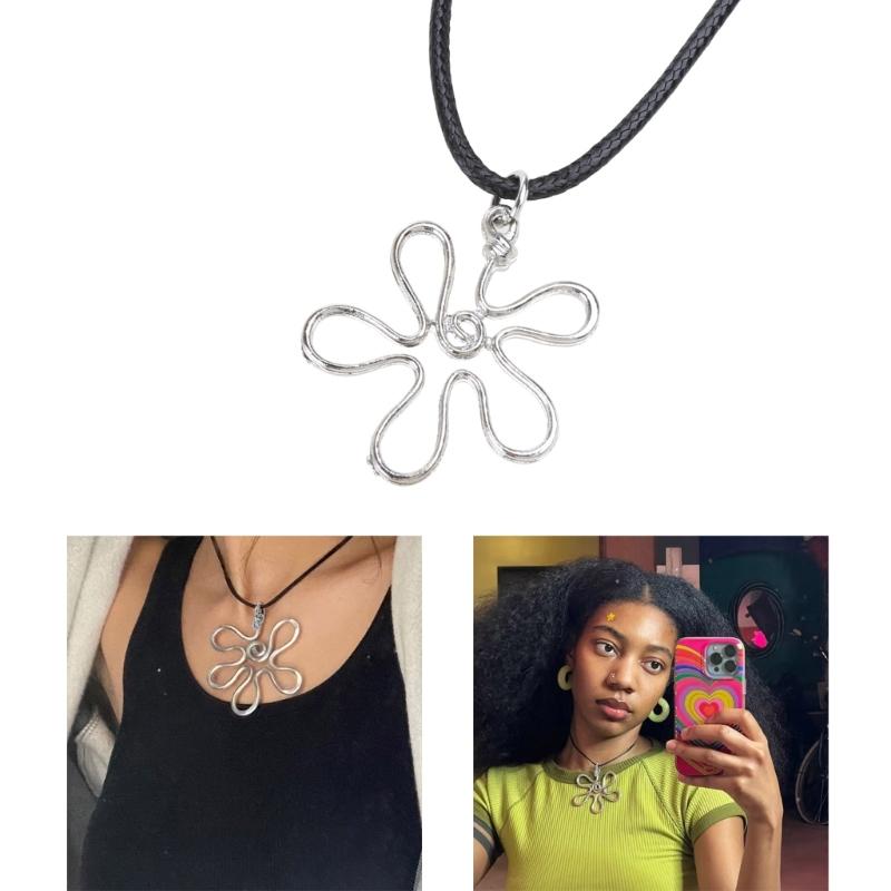 Irregular Hollow Out Flower Necklace Metal Big Flower Pendant Bohemia Sweater Collar Chain for Women Neckchain Necklace