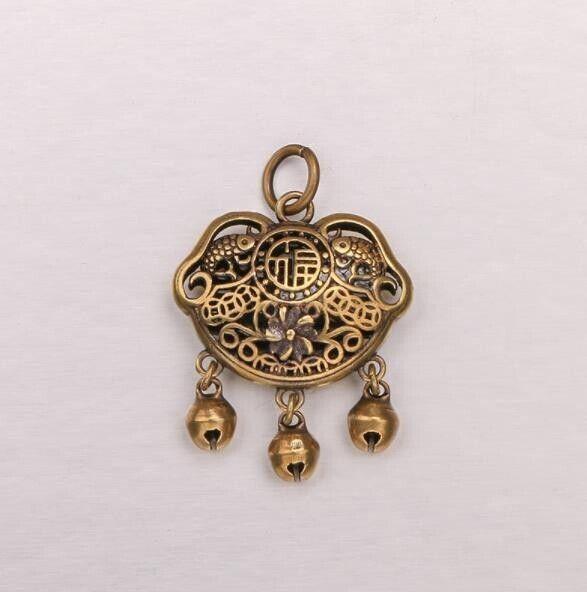 

Редкое китайское искусство Старинная латунная подвеска-замок долголетия Статуэтка Античное украшение CHINA