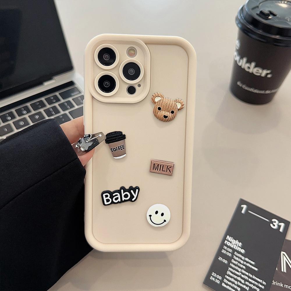 Three Dimensional Coffee Bear Apple 17 Mobile Phone Case Iphone1511 Suitable for 16promax Retro Cartoon 12