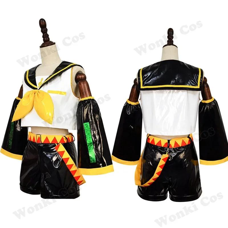 V Len Rin Cosplay Costumes Wig Set For Men Women Singer Twins Cosplay Patent Leather Uniform For Party Comic Con Outfits