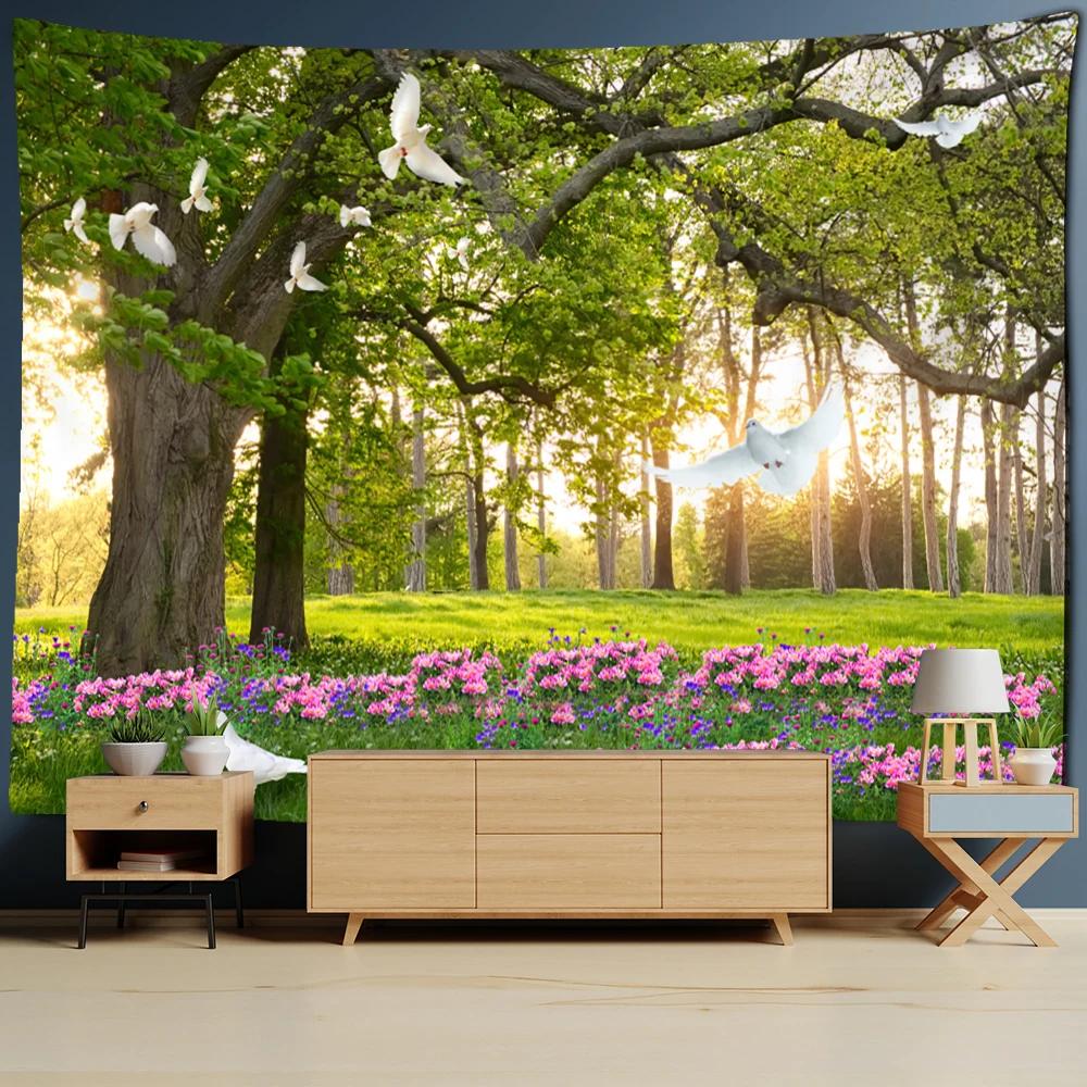 Bedroom Decor Aesthetic Tapestry Nature Scenery Forest Home Decor Aesthetic Living Room Backdrop Decor Wall Hanging Mantel Mesa