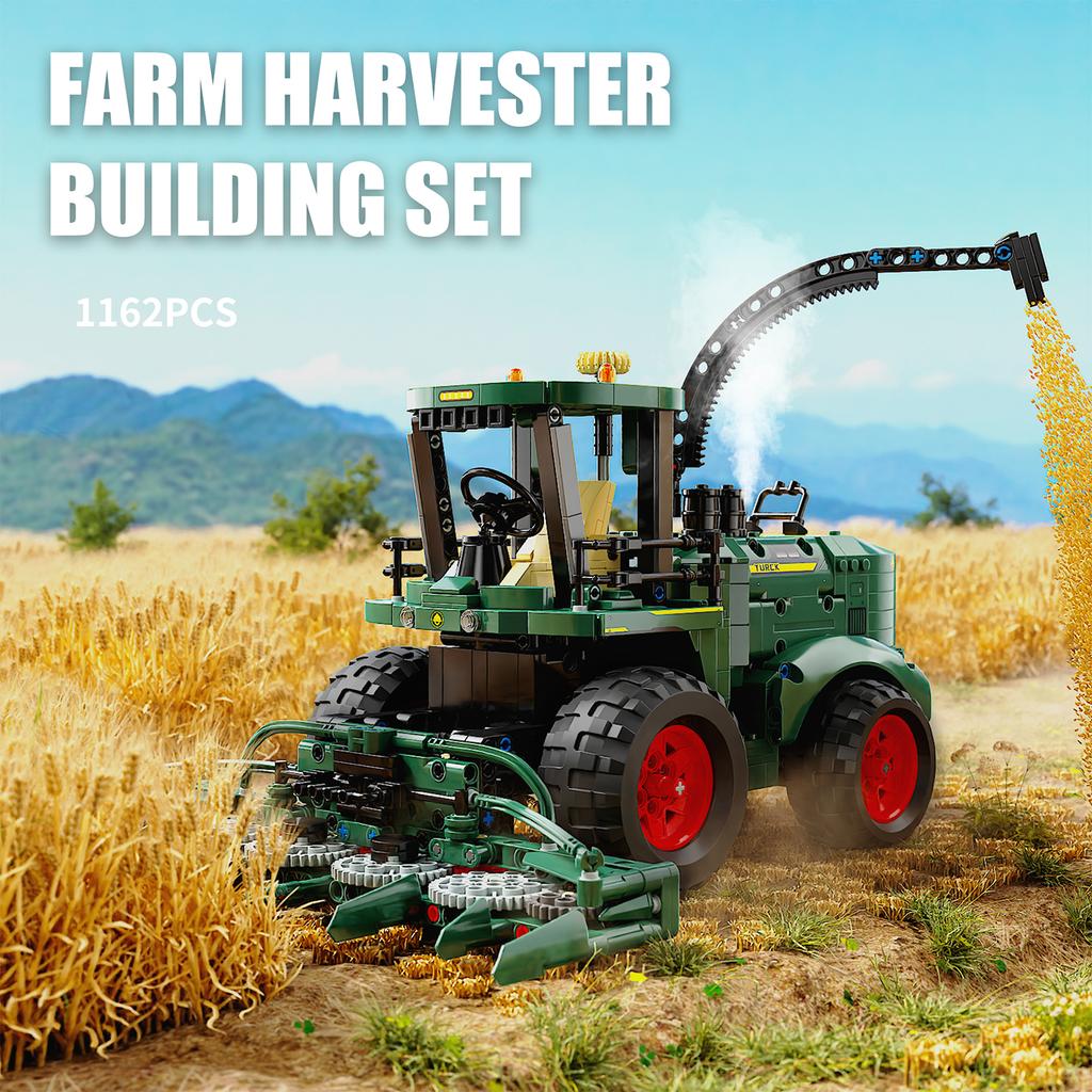 Non-Toxic 1162Pcs Straw Harvester Building Blocks Toys Model Harvester Assemble Puzzle Bricks Toy Sets For Kid Desktop Ornament Gifts