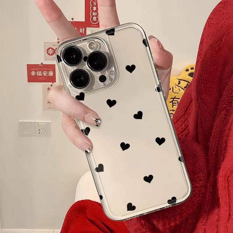 Black Heart Pattern Soft Transparent Phone Case Compatible For Multiple Apple Iphone Models