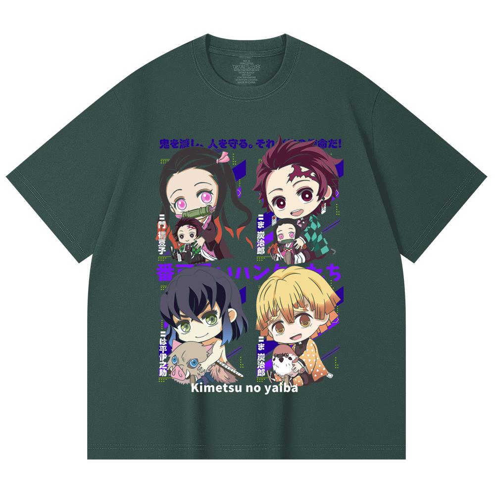 230 Gsm 100% Cotton Demon Slayer V80 Hashiras Chibi Print Unisex Heavy Cotton T Shirt