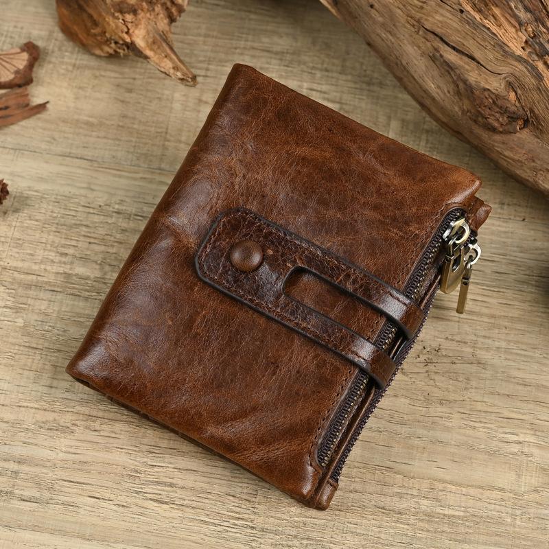 Men's Wallet, Leather Wallet, Casual and Fashionable, Double Zipper, Multi Card Retro Handbag, Coin Purse, Men's Wallet